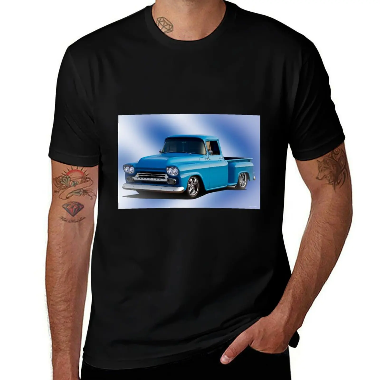 Фото Футболка Stepside Pickup 1959 года Chevrolet 3100, одежда на день Святого Валентина, мешковатые рубашки, футболки, мужские хлопковые футболки большого размера №1