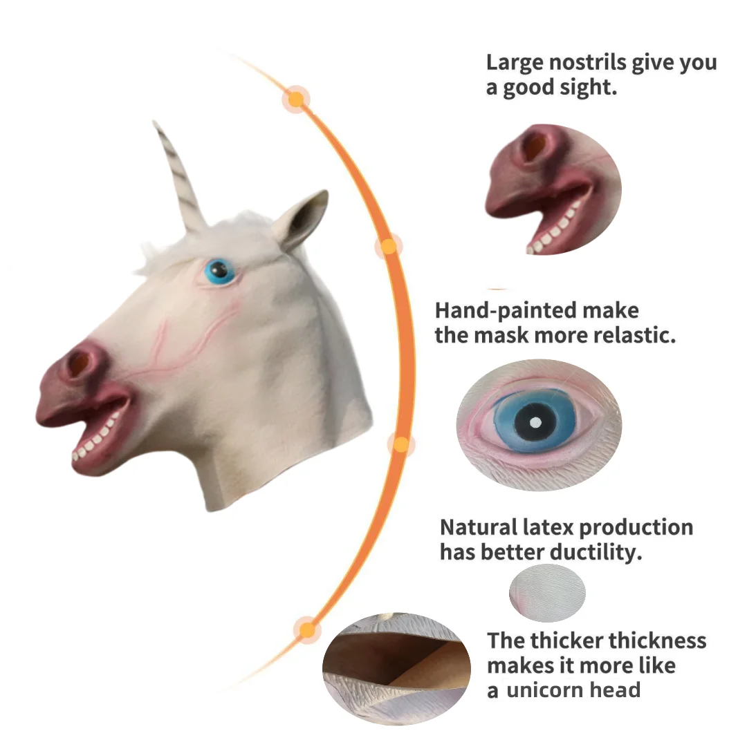 Маска Единорога Новинка Реальный Латексный Головной Убор Животное Полнолицевые Аксессуары Для Вечеринки Хэллоуин Карнавал Косплей Костюм Для Взрослых.