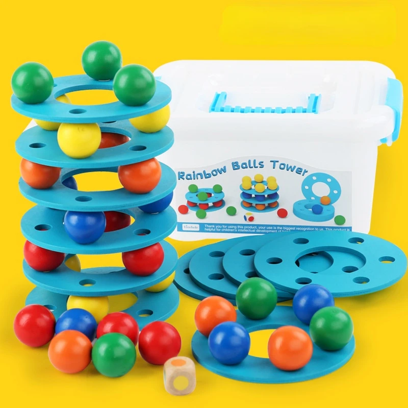

Wooden Rainbow Ball Tower Stacking Blocks Baby Balance Game Color Cognition Educational Toys Preschool Children Interactive Toy