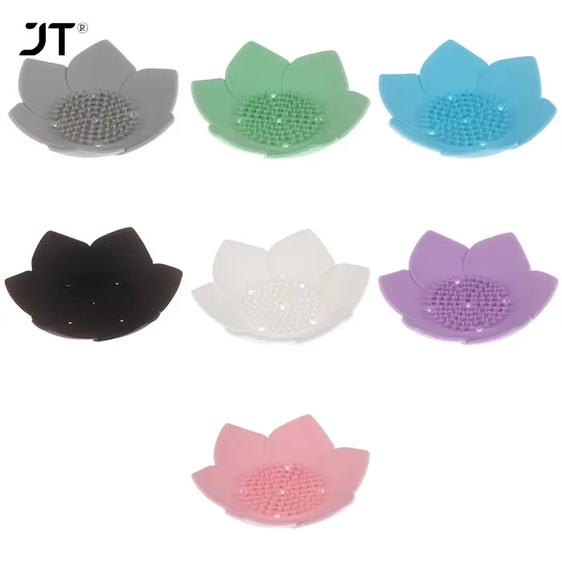 

1pc Silicone Draining Soap Dish Soap Box Plate Lotus Shape Holder Portable Soap Dishes anti-skid soap tray Bathroom Accessories