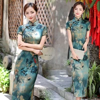 new summer cheongsam long section landscape satin fashion elegant shu cheongsam skirt chinese traditional dress hanfu modern