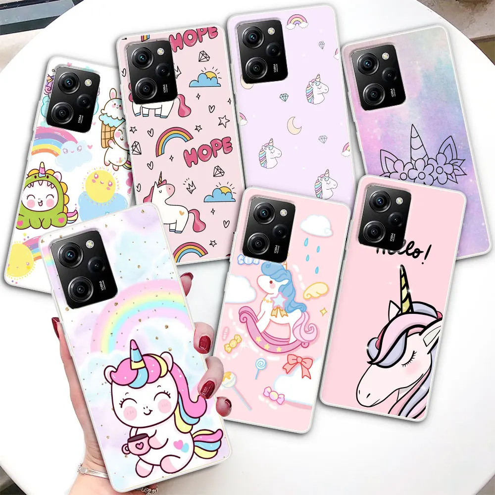 

Милый мультяшный чехол с единорогом для Xiaomi Poco X5 X3 NFC M4 X4 Pro, телефонные чехлы M3 F3 F2 M2 Pocophone F1, силиконовый прозрачный Чехол