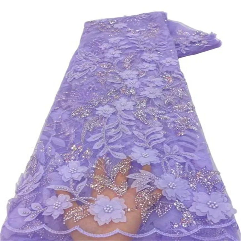 

Высококачественная африканская 3d кружевная ткань, 5 ярдов, бусины, французские блестки, кружевная ткань, нигерийская вышивка для жениха «сделай сам», для шитья, свадебной вечеринки