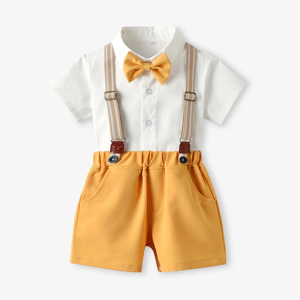 Boys Clothing Summer Cotton Infant Newborn Baby Outfits Romper 2pcs Short Sleeve Shirt +Suspenders Gentleman Suit Boys Sets