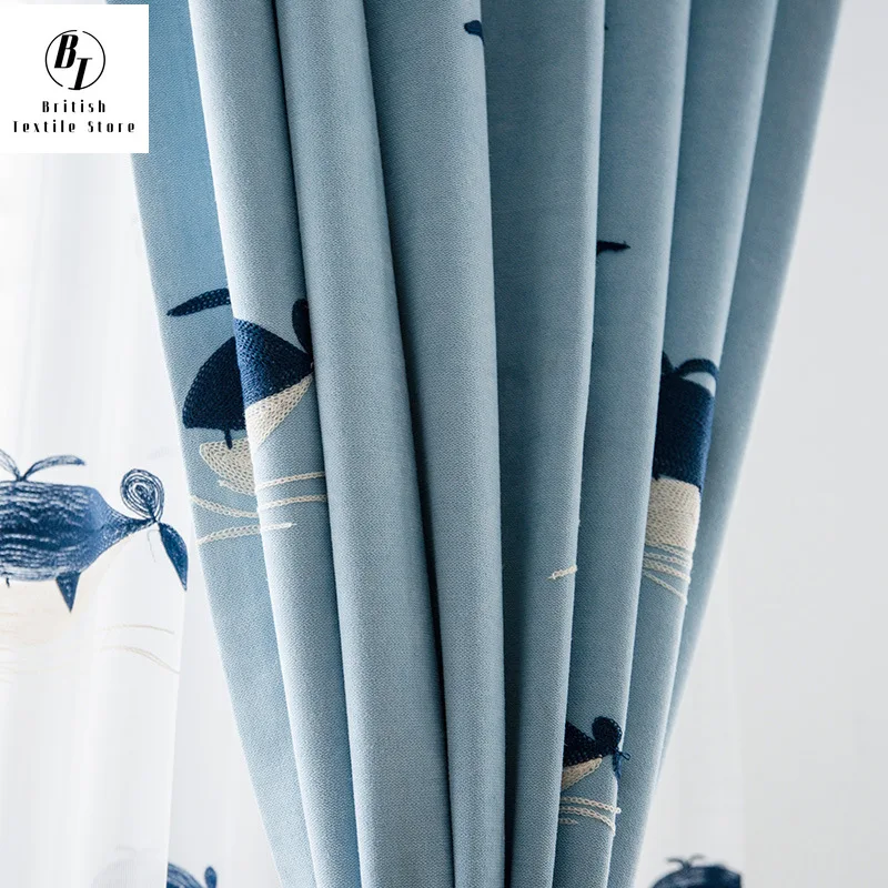 Детские занавески с рисунком Кита затенение мультяшной вышивкой для мальчиков и