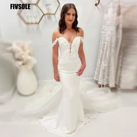 fivsole boho mermaid wedding dress for women 2022 sweetheart appliques sweep train bridal gown short sleeves vestidos de novia