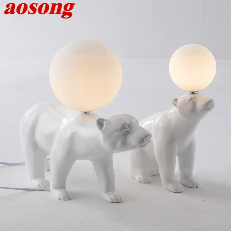 

AOSONG Nordic Modern Table Lamp Creative White Glass Resin Desk Lights LED Decor for Home Children Bedroom Living Room