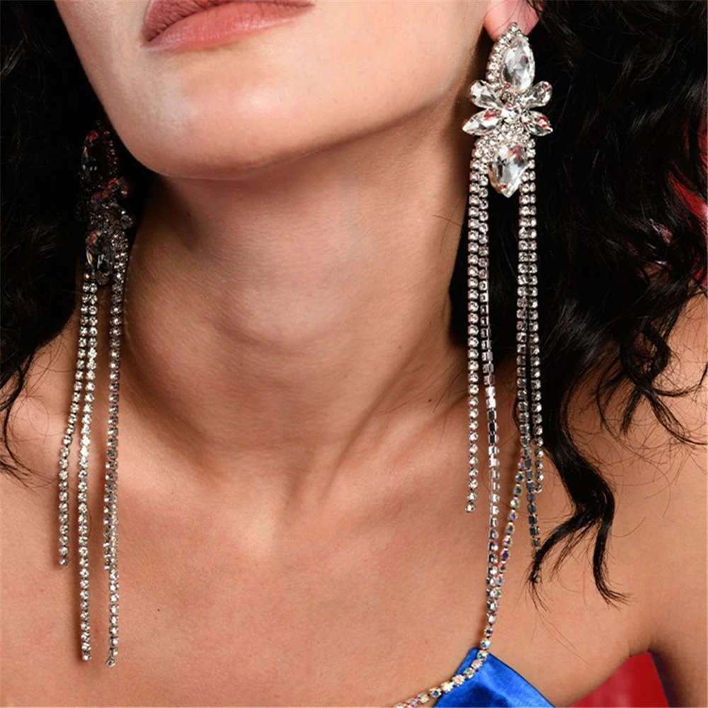 

Bohemia Geometric Crystal Rhinestone Earrings for Women Bijoux Long Tassel Dangle Earrings Statement Jewelry Accessories