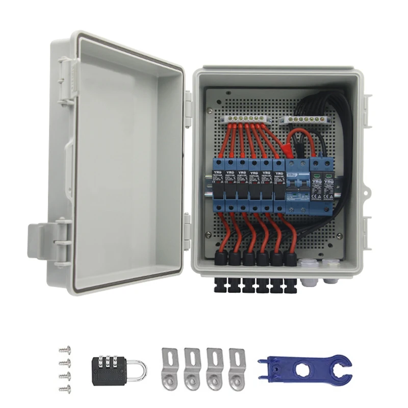 

Photovoltaic lightning protection PV DC Combiner Box Waterproof Plastic Distribution Box Complete Set 6 In 1 Out