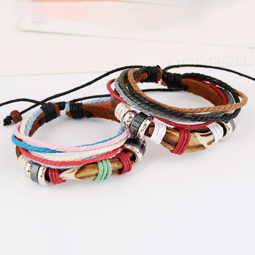 Кожаный винтажный браслет Kirykle с волчьими зубьями многослойный мужской шнур