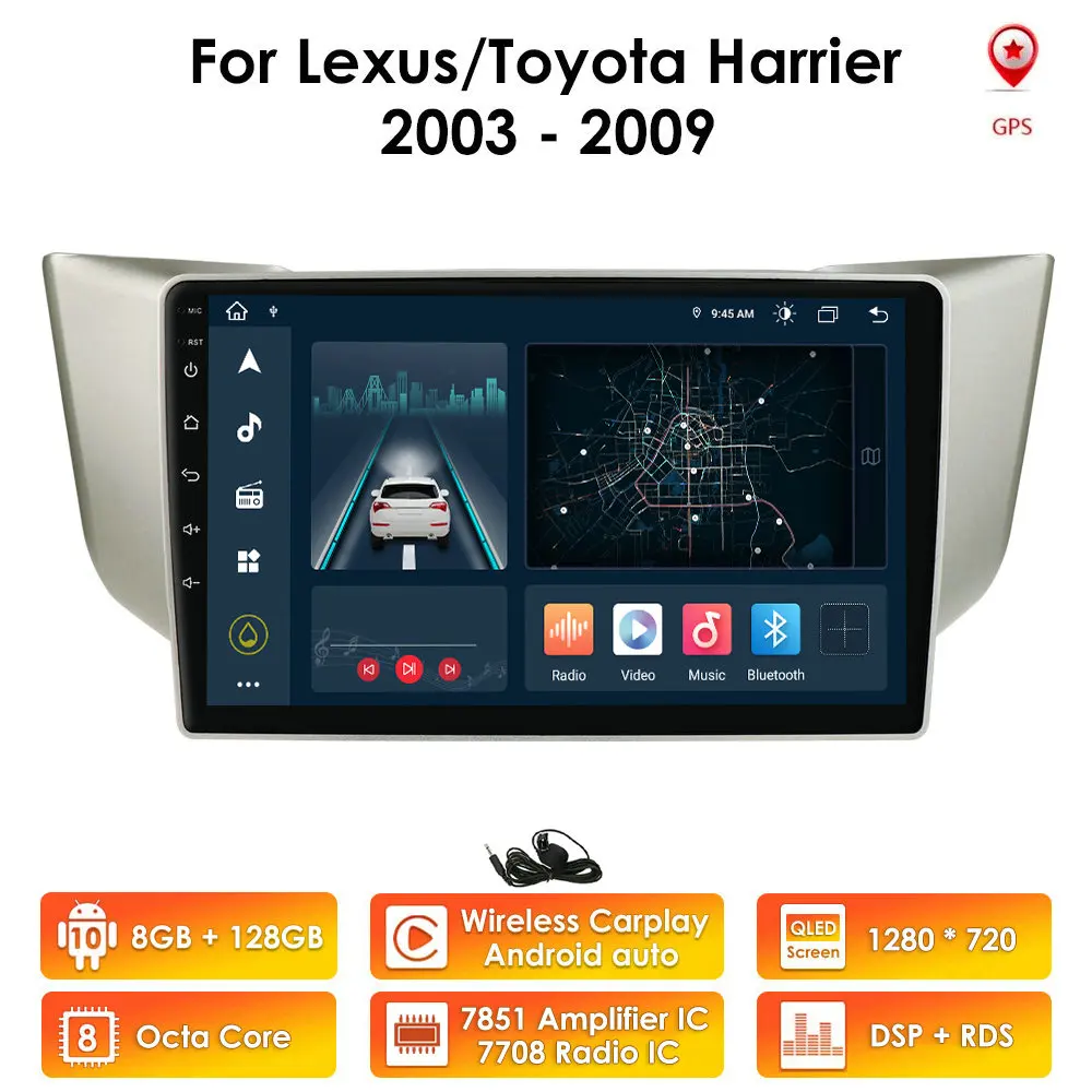 Автомобильное радио GPS Android 10 для Lexus RX300 RX330 RX400H 2003-2009 Toyoto Harrier 4G + 64G LET Carplay TPMS RDS DSP DAB |