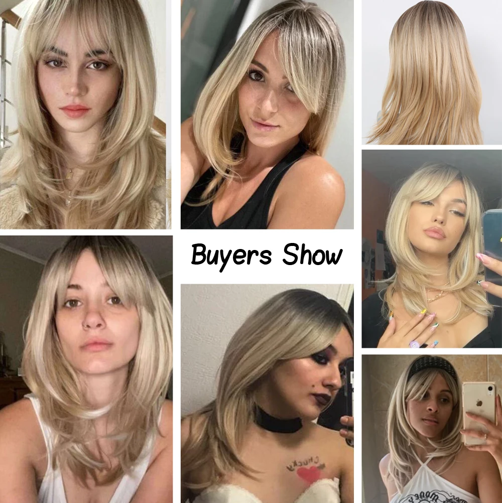 Синтетические парики длинные прямые Многослойные Омбре блонд полные с челкой