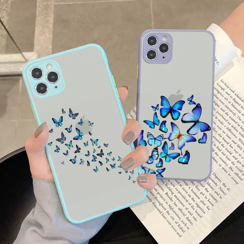 

Yinuoda Girl Butterfly Phone Case for iPhone X XR XS 7 8 Plus 11 12 13 pro MAX 13mini Translucent Matte Shockproof Case