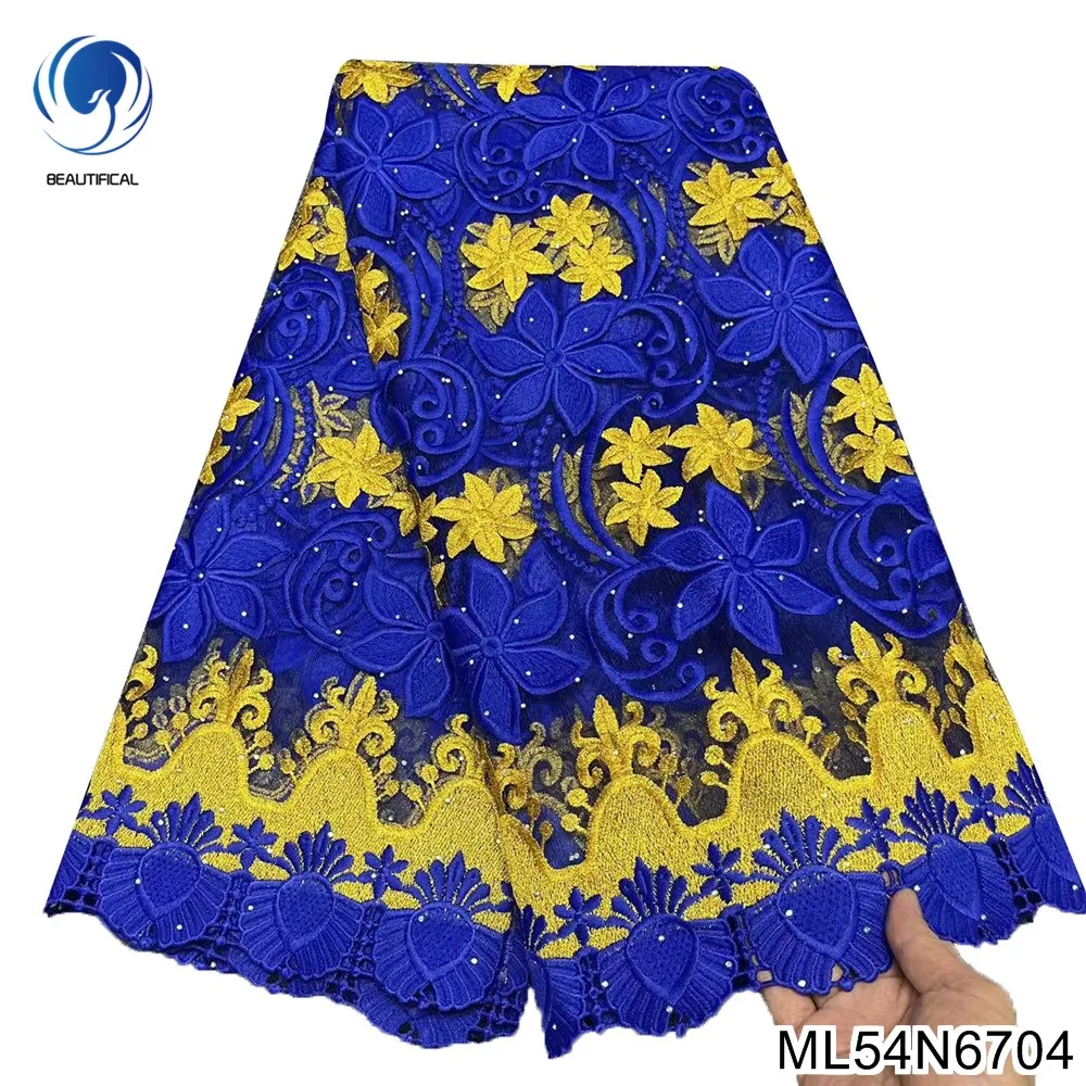 Nigerian lace fabric 2022 water soluble lace african embroidery sequins tulle latest bridal france net for wedding dress ML54N67