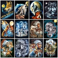 paint by numbers for adult wolf moon indian woman canvas painting frameless painting by numbers animal portrait wall art decor
