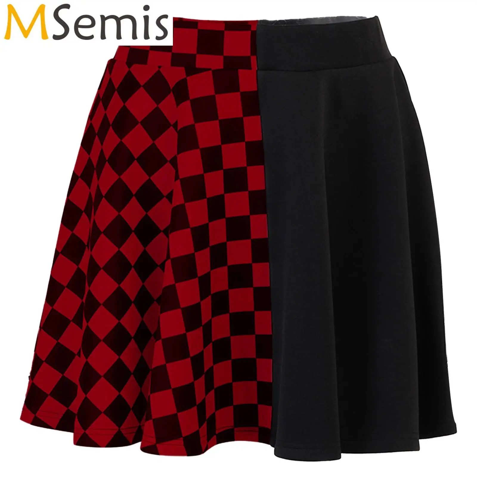 

Women Fashion Checkerboard Skirt Ballet Dancing Color Block High Waist Ruffle Skirts for Halloween Cosplay Party Rock Concert