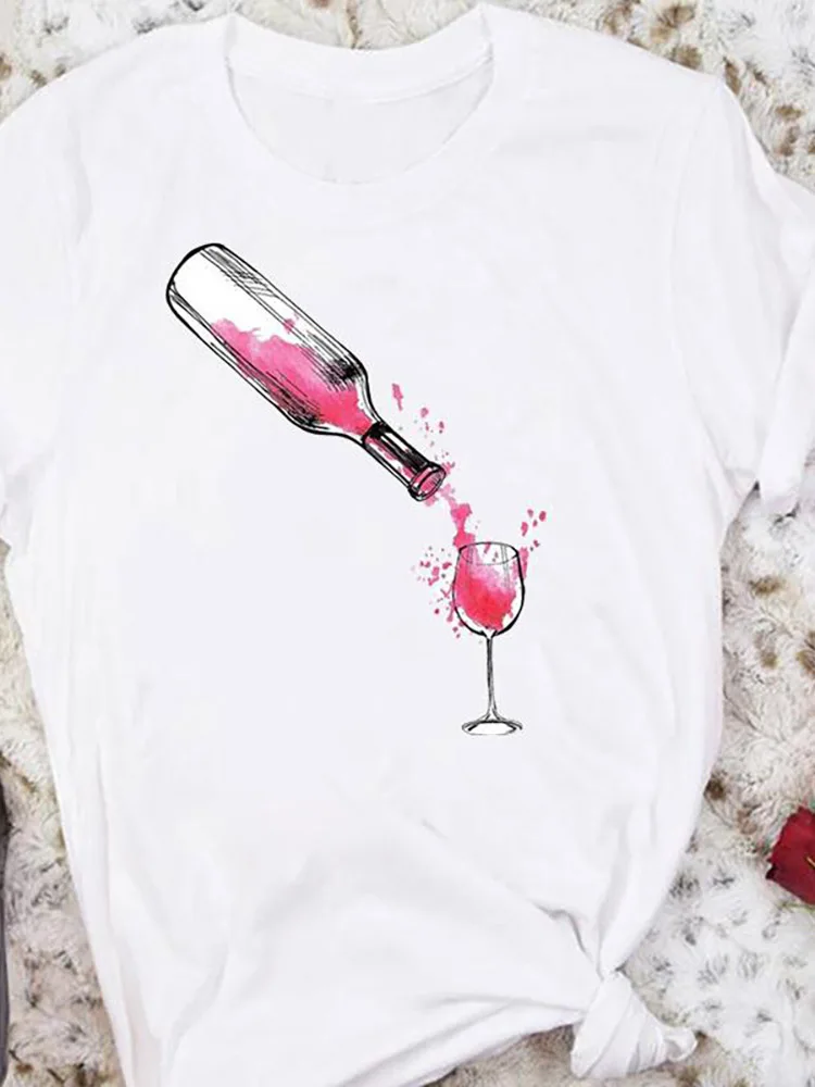 

Kawaii Wine Glass Print Women Tshirt Summer Cute Funny Cartoon T Shirt Female Ullzang 90s Fashion Korean T-shirt Ladies Tops Tee