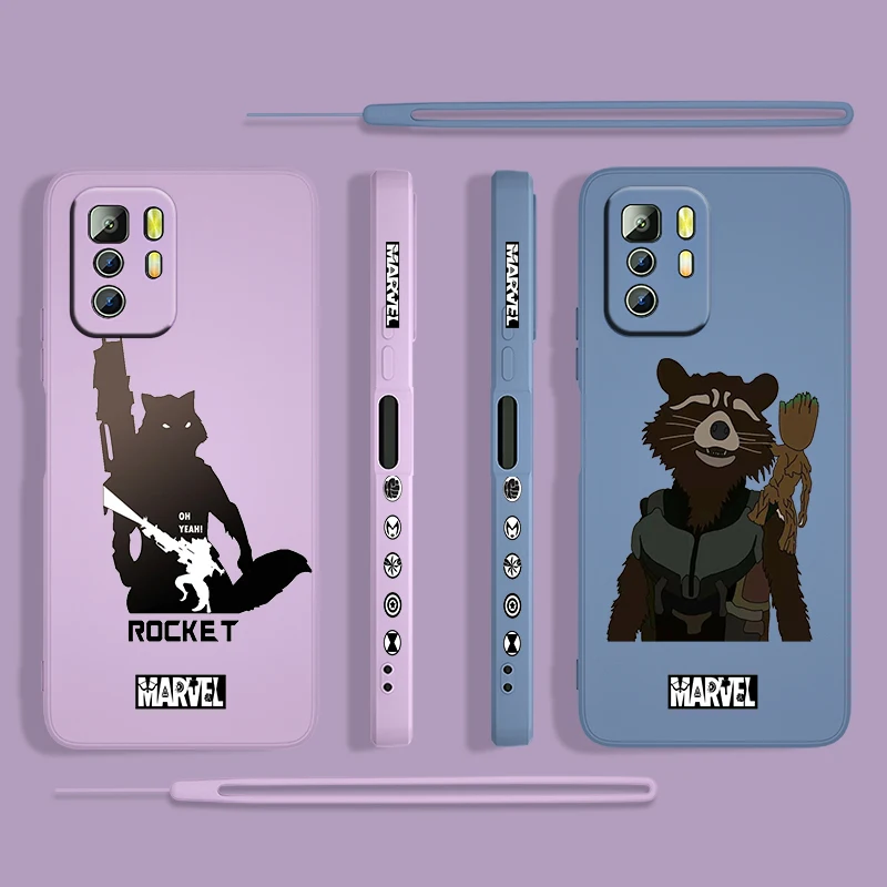 

Rocket Cute Avengers For Xiaomi Redmi Note 11 11S 10 10S 9 9S 9T 8 8T 7 5 Pro 4G 5G Liquid Left Rope Phone Case Cover Coque Capa