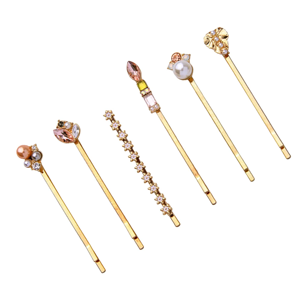 

6pcs Hair Clips Pearl Rhinestone Hair Barrette Hairpins Hair Clips for Woman Ladies