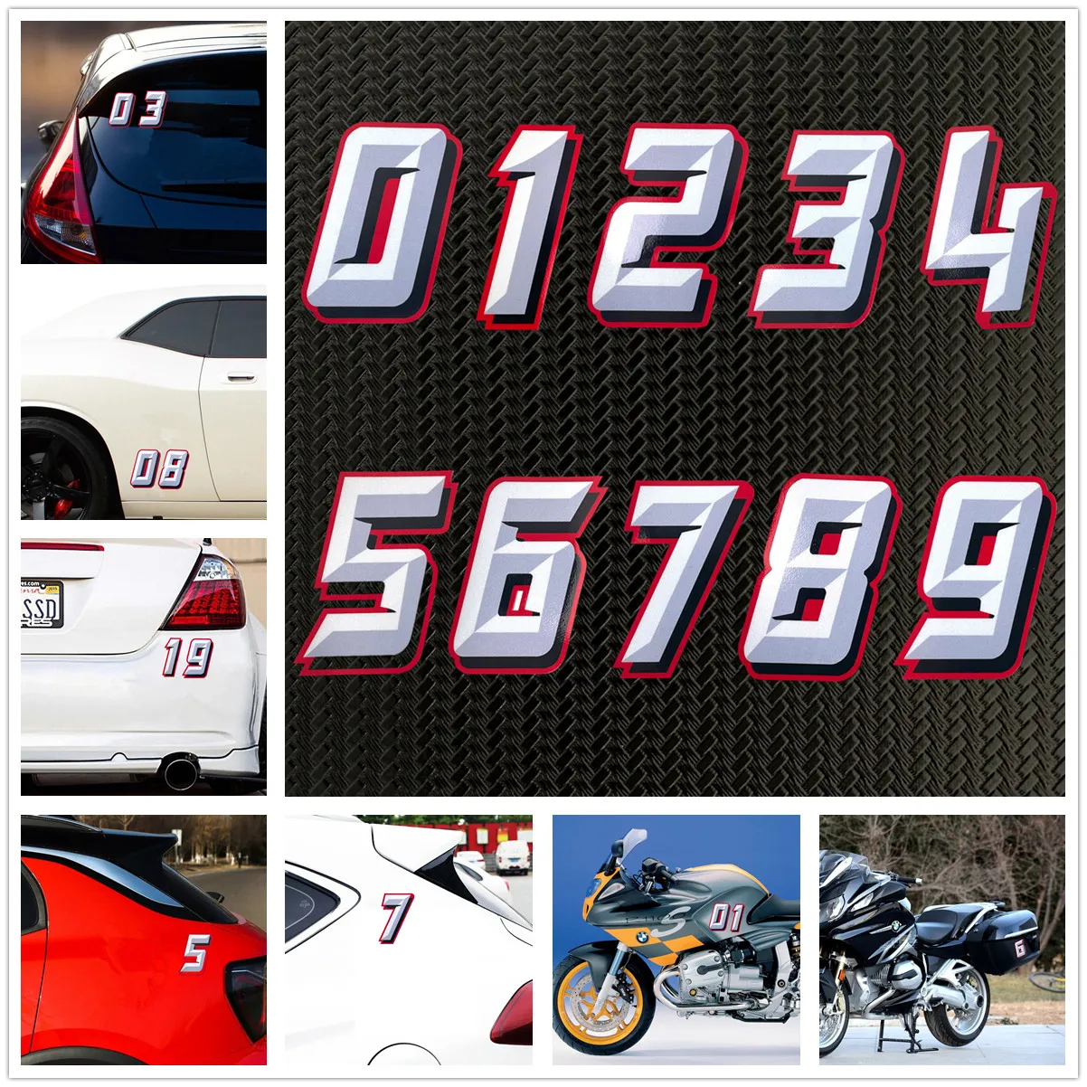 

Digits 0 1 2 3 4 5 6 7 8 9 Racing Numbers Vinyl Decal Motorcycle Helmet Accessories Car Sticker Height 10cm