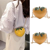 women shoulder crossbody bag cute strawberry designer mini handbag fashion leather rivets chain heart bag girls fruit purses2022