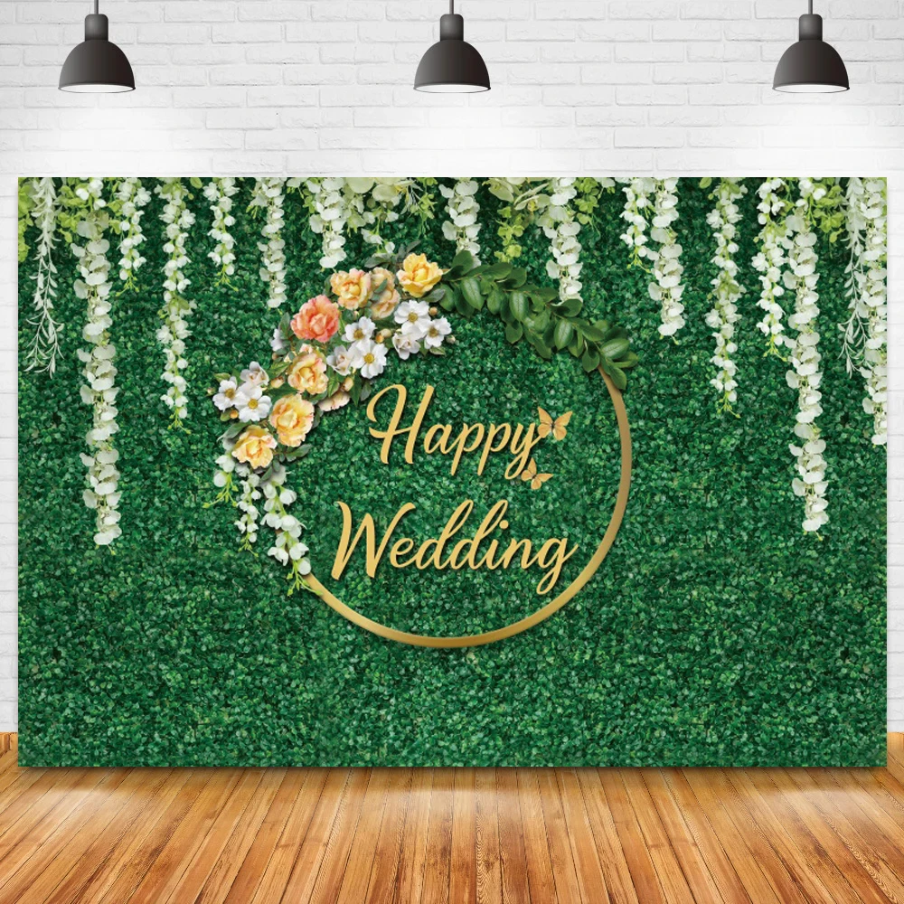 

Green Grass Wall Flowers Wreath Wedding Photography Background Custom Happy Birthday Newborn Baby Shower Kid Party Backdrop