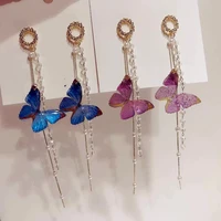 temperament butterfly earrings long fairy wind gentle temperament crystal pearl tassel stud earrings showing face thin earrings