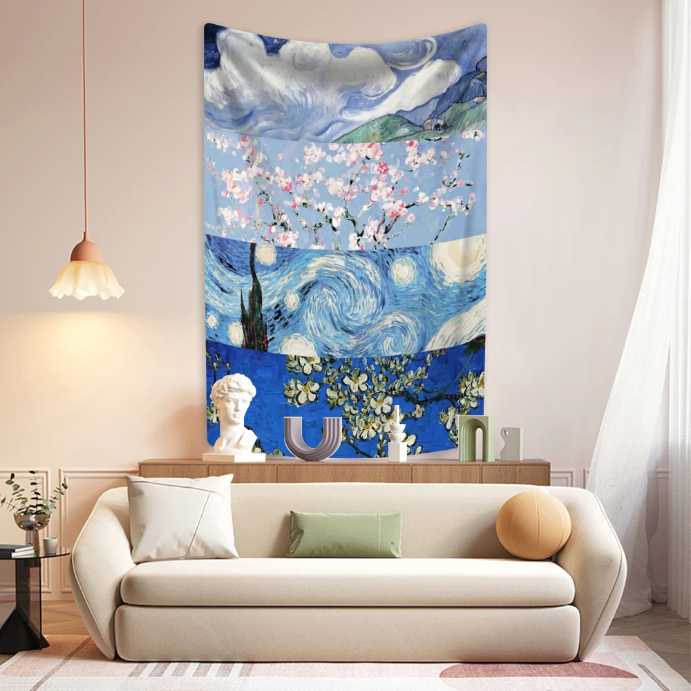 

Famous Van Gogh Painting Splice Printed Tapestry Room Decors Aesthetic Living Room Wall Hanging Carpets Sofa Blanket