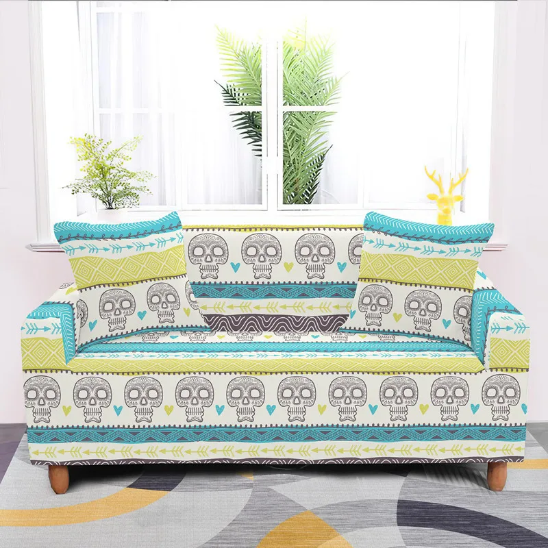 

Skull Print Anti-fouling Sofa Covers Nordic Style Stretch Furniture Protector Living Room Sofa Chaise Cover Lounge Home Decor