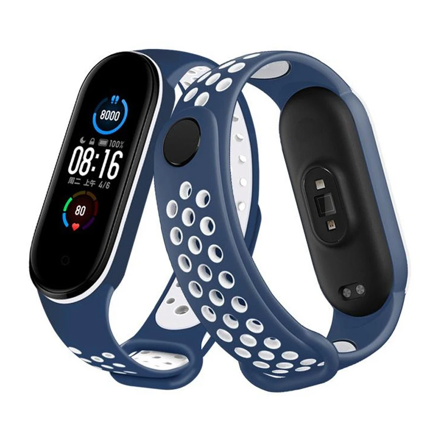 Фото Ремешок силиконовый для Xiaomi Mi Band 3 4 5 6, двухцветный спортивный Воздухопроницаемый сменный Браслет с пряжкой против пота для Mi Band 5 6 №3