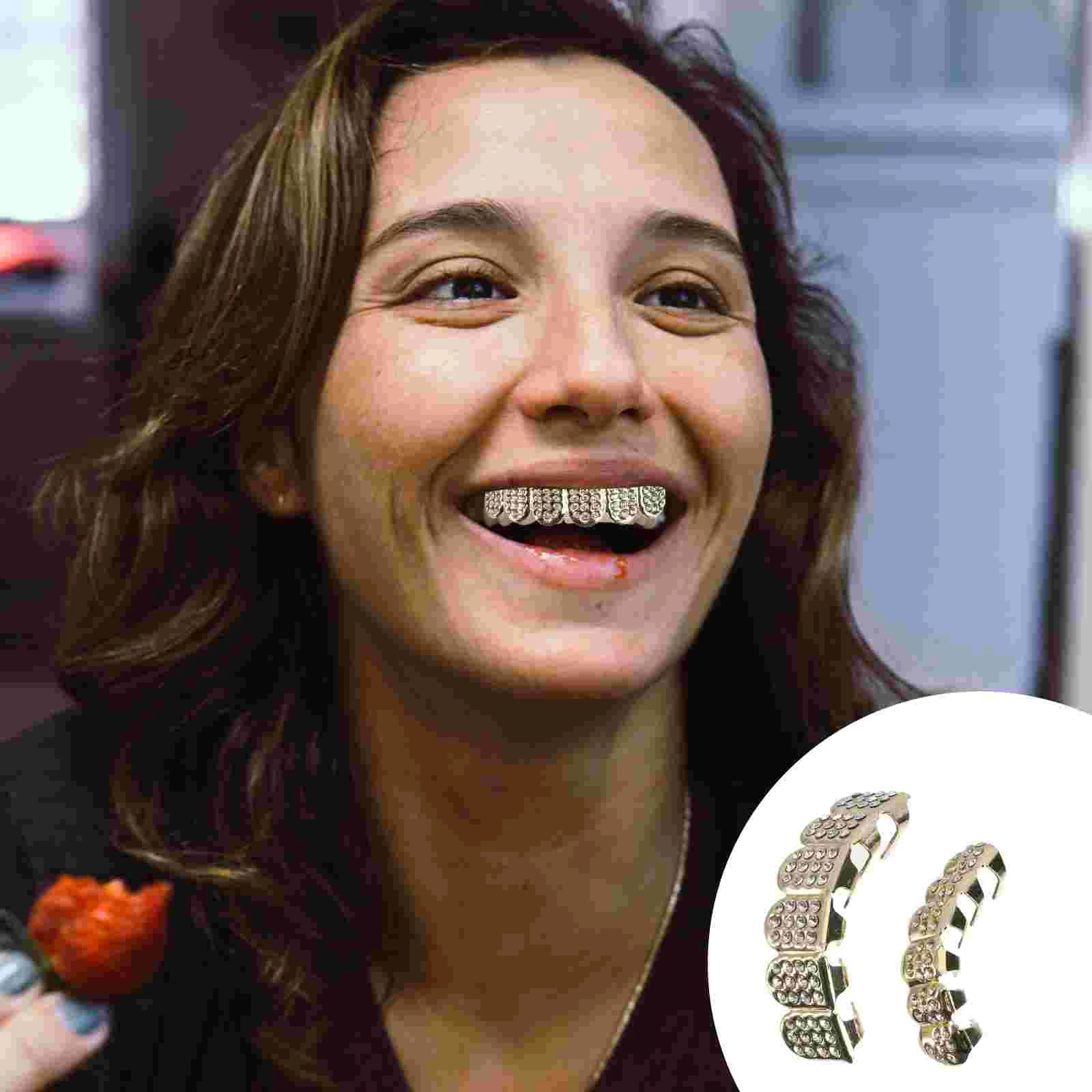 

Grills Cap Teeth Fangs Mouth Bottom Caps Gold Rhinestone Bling Hop Diamond Hip Silver Temporary False Grill Custom Fang Hiphop