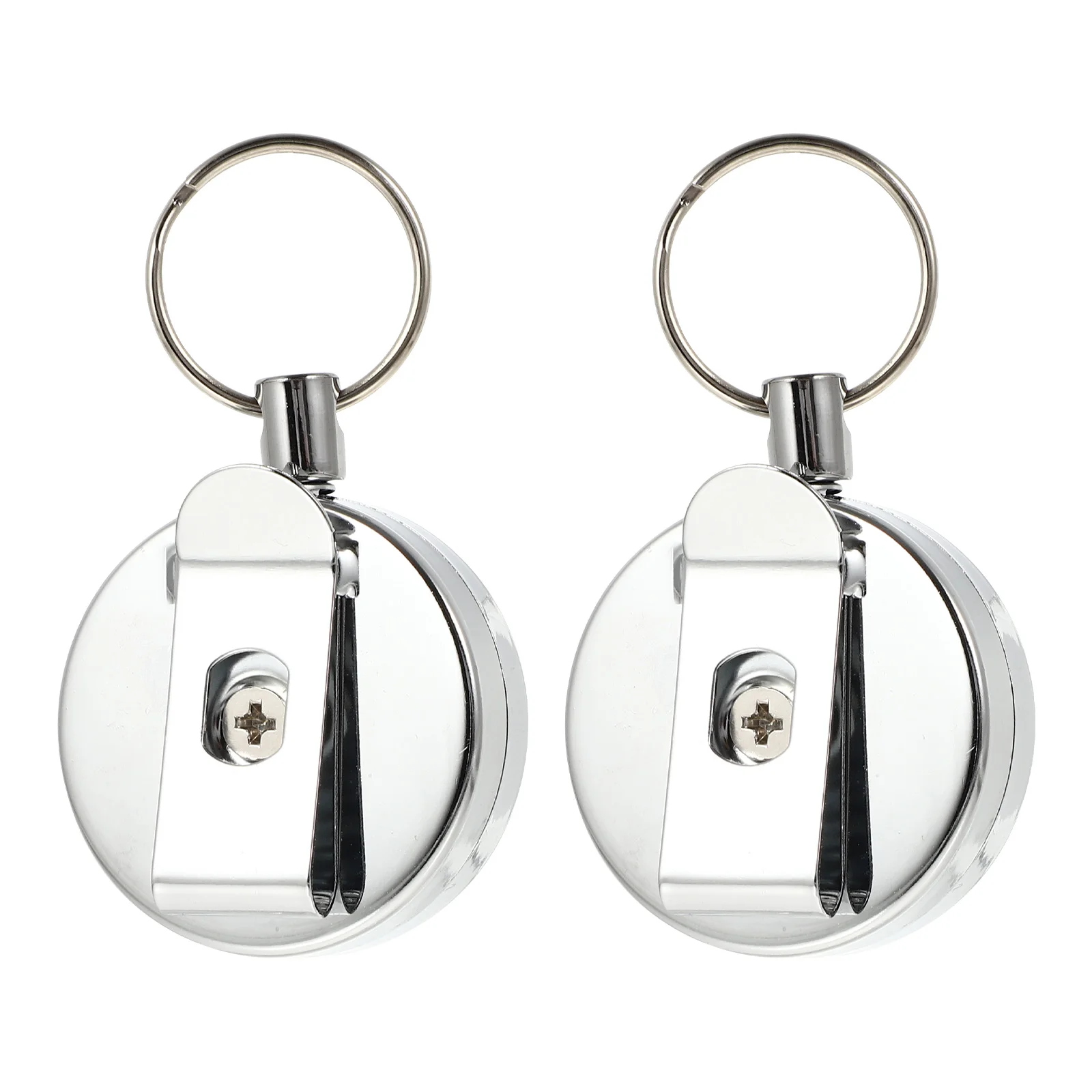 

2 Pcs Metal Keychain Retractable Multi-functional Buckle Reel ID Cards Holder Badge Zinc Alloy