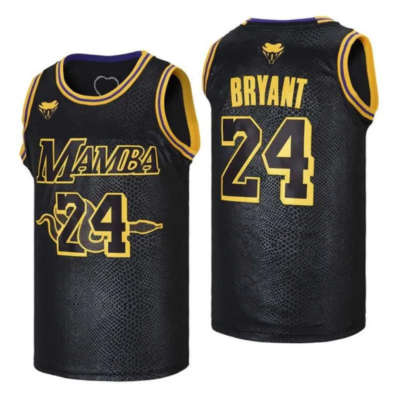 

Basketball Jersey Oversize Men Legend 24 Bryant Athletic Sports Black Snakeskin MAMBA Embroidery High Street Hip Hop Sportswear
