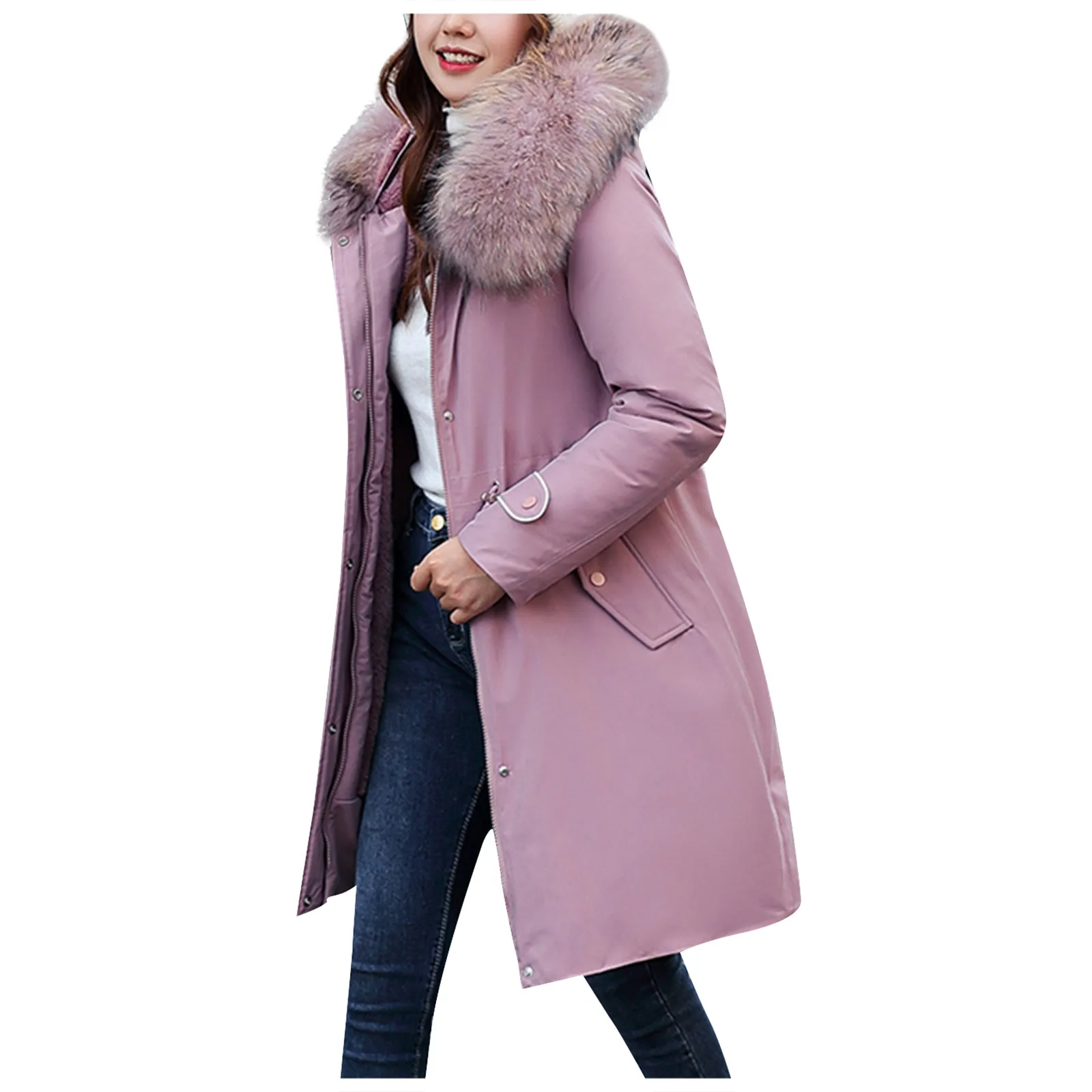 

Женская модная осенне-зимняя облегающая утепленная хлопковая куртка средней длины однотонная парка с капюшоном и меховым воротником
