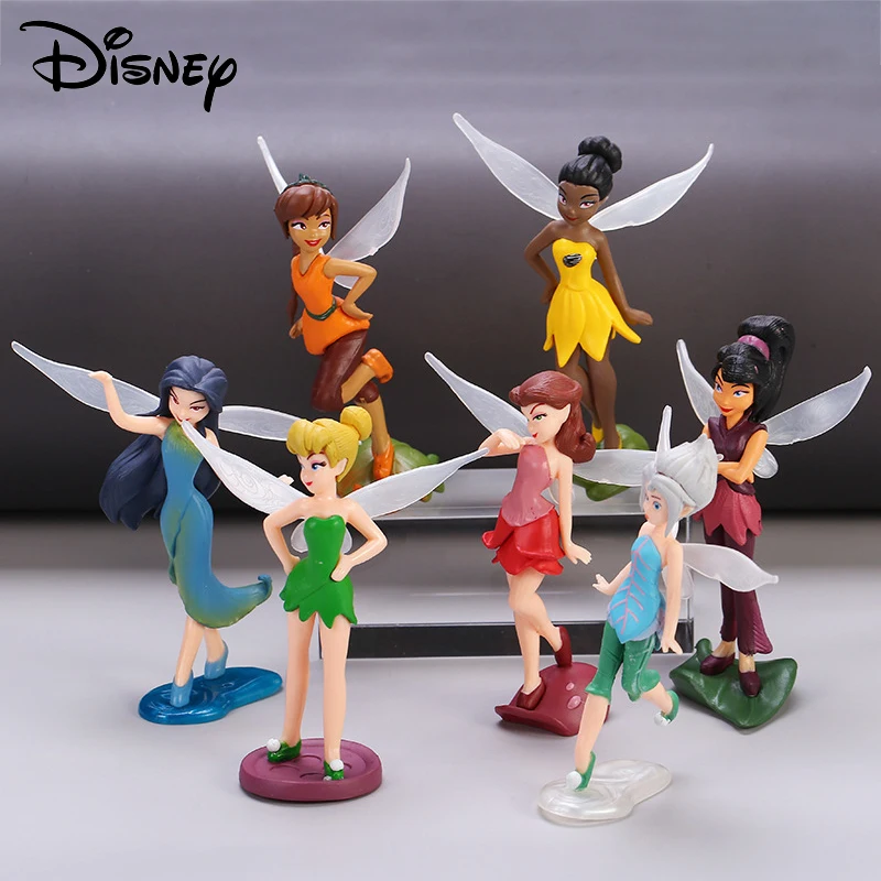 Disney 7pcs Tinkerbell Flower Faery Fairy Elf Princess Pvc Anime Action Figure Mini Model Figurine Doll Toys For Children's Gift