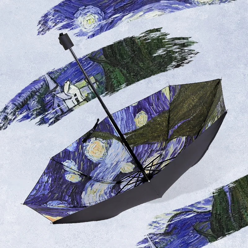 Брендовый складной зонт женский ветрозащитный зонтик с картиной Ван Гога маслом