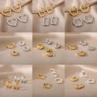 2022 new heart cutout zircon earrings for women geometric simple vintage hoop earring metal chain fashion jewelry gifts
