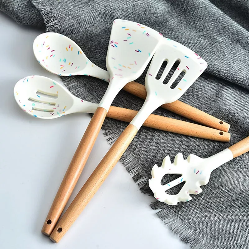 

Kitchen Silicone Kitchenware Set Nonstick Spatula Spatula Wooden Handle Cookware Kitchen Utensils With Storage Box Kitchen Tools