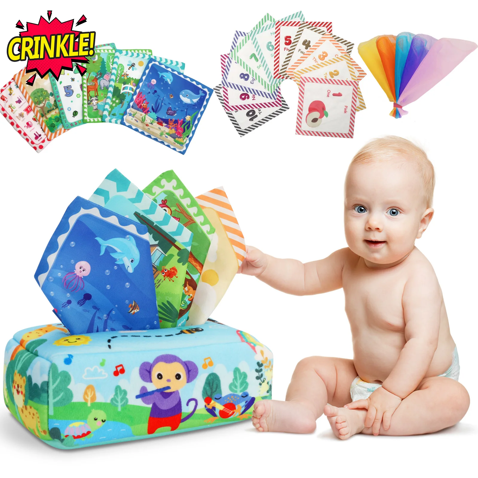 

Baby Montessori Tissue Box Toys For Baby 0 to 12 Years Old Boys Girls Kids Early Learning Toys Baby Gifts Finger Sensory Toys