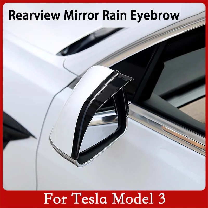 

2Pcs For Tesla Model 3 2017-2021 Rearview Mirror Rain Eyebrow Cover Trim ABS Car Styling Decoration Carbon Fiber Accessories