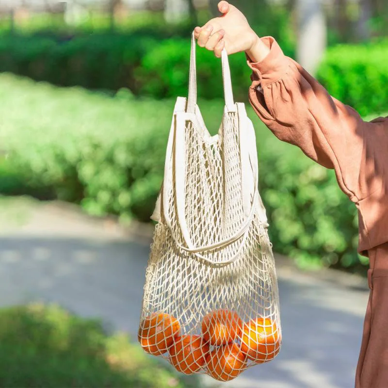 

Side Shopping Bags Home Organization Fruit Vegetable Storage Basket Tote Net Cotton Bag Kitchen Accessories Ecobag For Women