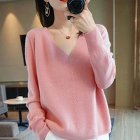 korean fashion solid color v neck knitted sweaters womens clothing 2022 autumn new casual commute all match loose pullovers top