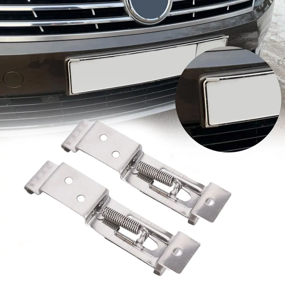 

2PCS rectangular car license plate spring-loaded stainless steel bracket car frame holder clamp trailer number plate clamp