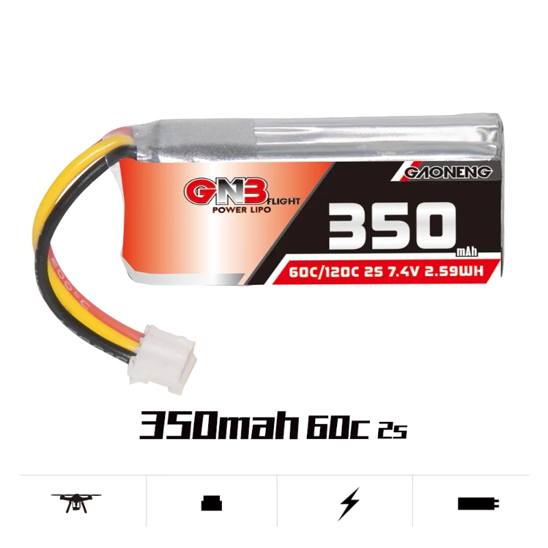 

5PCS Gaoneng GNB 350mAh 2S 7.4V 60C 120C LiPo Battery with PH2.0 3PIN/XH2.54-3PIN Plug for For RC Car 1:28 1/28 4WD Drift