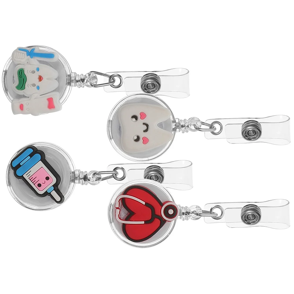 

4 Pcs Name Badges Easy-to-pull ID Holder Reel Cartoon Retractable Buckles Novelty Nurse Clip Staff