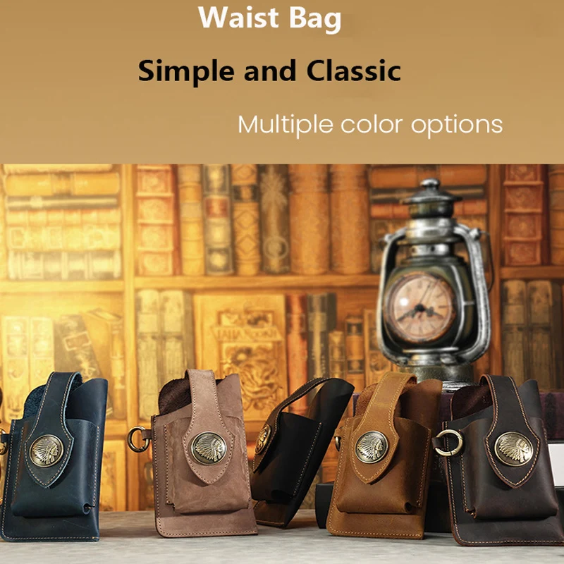 Luxury Layer Genuine Leather Waist Bag Men For Cigarette Mobile Phone Pouch Belt Loop Working Waist Packs Purse