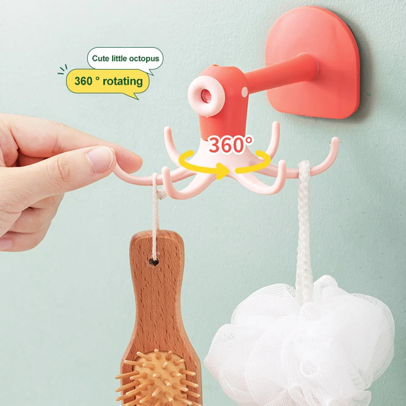 

360 Rotatable Wall Hooks Six Claw Traceless Cabinet Hanger Wall Hanging Hole Free Bathroom Adhesive Hook Kitchen Accessories