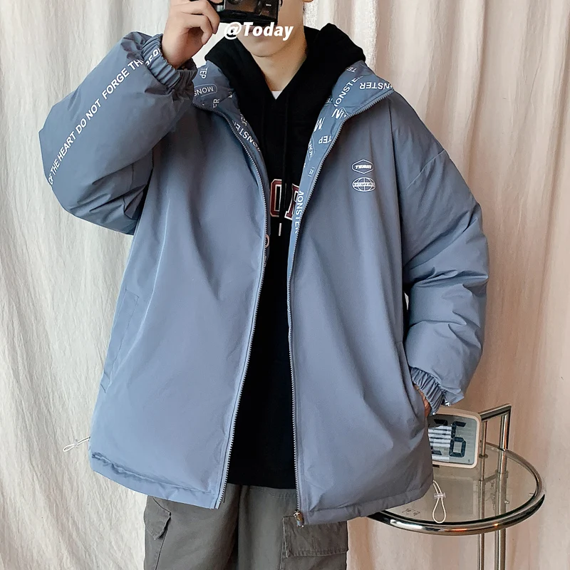 2022 New Style Reversible Thickened Padded Jacket Men's Autumn and Winter Loose Printed Padded Jacket Warm Padded Jacket