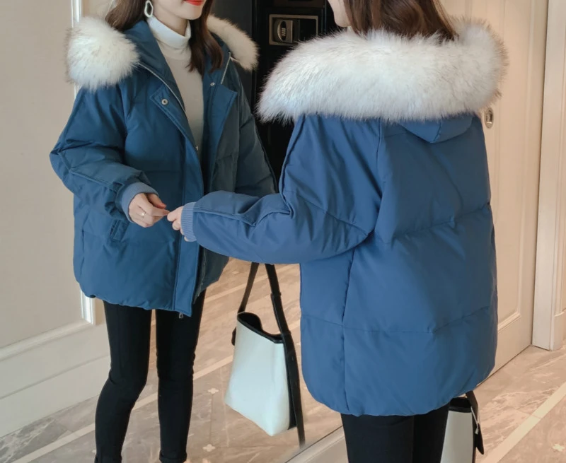 Women's Down Cotton-padded Jacket 2022 New Women Large Wool Collar Cotton-padded Jacket Loose Clothing Thick Coat Short Style