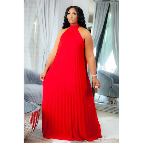 Oversized Dress Women Spring Summer Temperament Pleated Loose Sleeveless Solid Africa 2023  Free Shipping Female Hot Sale